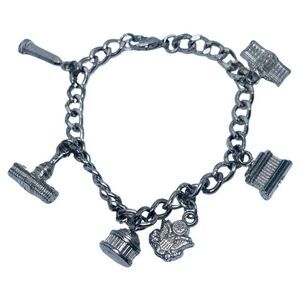 Womens Washington DC Presidential Monuments Vintage Silver Charm Bracelet 6.5”